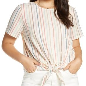 Madewell Rainbow Stripe Button Back Top XL